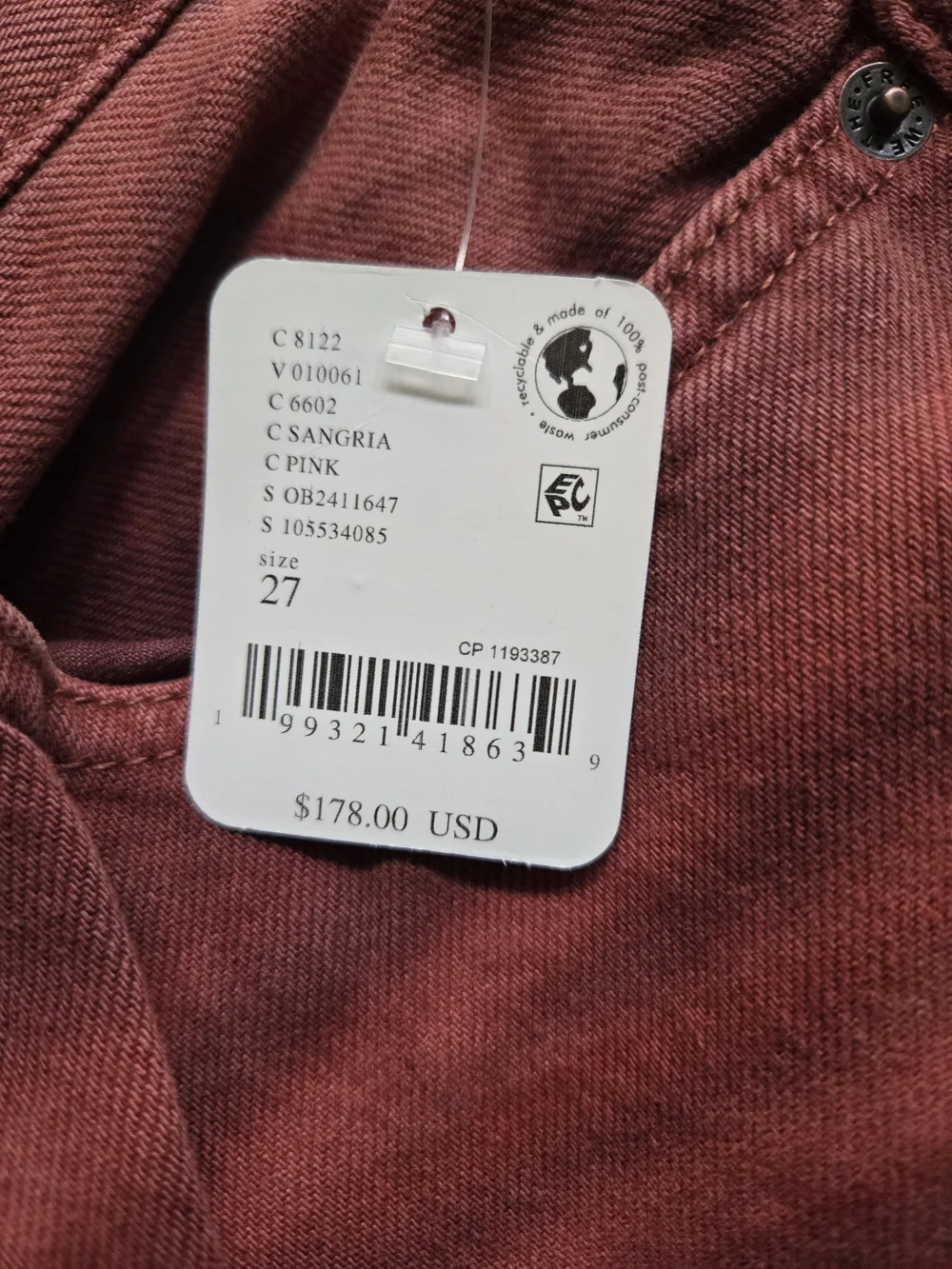 NWT Free People We The Free Bodie Arc Barrel Jeans In Sangria High Rise 27